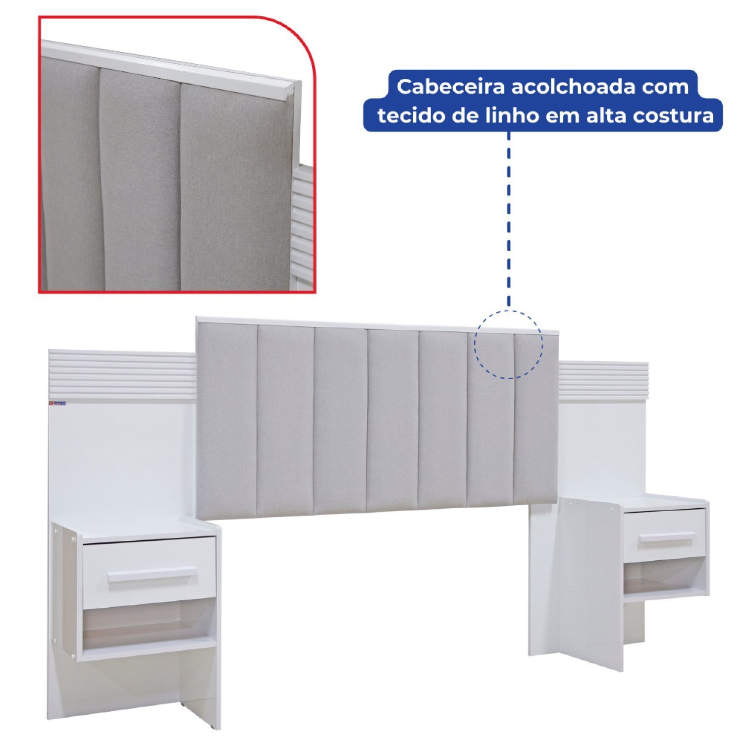 Cabeceira Casal Queen 160 Cm Ripada 100% Mdf Estofada Isis com 02 Mesas de Cabeceira Espresso Móveis - 8