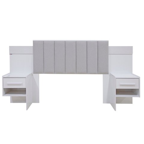 Cabeceira Casal Queen 160 Cm Ripada 100% Mdf Estofada Isis com 02 Mesas de Cabeceira Espresso Móveis