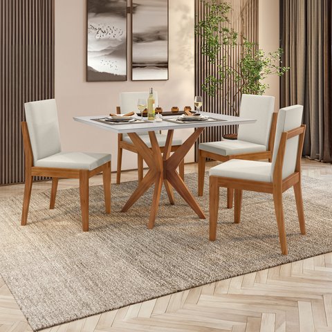 Conjunto Sala de Jantar Mesa Donna com 4 Cadeiras Lady em Madeira Maciça