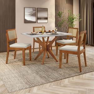 Conjunto Sala de Jantar Mesa Donna com 4 Cadeiras Rainha em Madeira Maciça