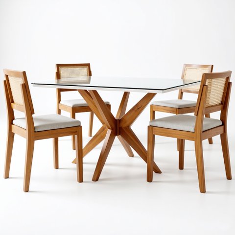 Conjunto Sala de Jantar Mesa Donna com 4 Cadeiras Rainha em Madeira Maciça