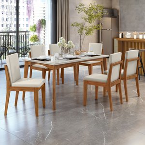 Conjunto Sala de Jantar Mesa Monalisa com 6 Cadeiras Lady em Madeira Maciça