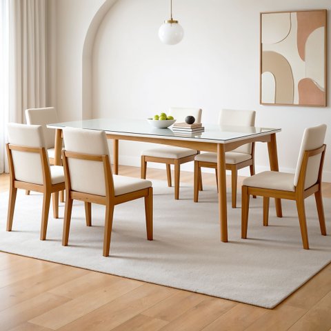 Conjunto Sala de Jantar Mesa Monalisa com 6 Cadeiras Lady em Madeira Maciça