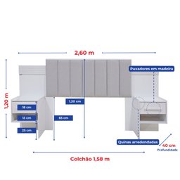Cabeceira Casal Queen 160 Cm Ripada 100% Mdf Estofada Isis com 02 Mesas de Cabeceira Espresso Móveis - 5