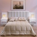 Ver imagem 1 de Cabeceira Casal Queen 160 cm Ripada 100% MDF Estofada Isis com 02 Mesas de Cabeceira Espresso Móveis Branco