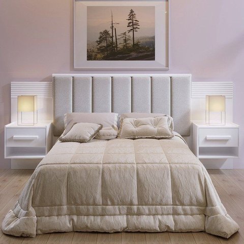 Cabeceira Casal Queen 160 cm Ripada 100% MDF Estofada Isis com 02 Mesas de Cabeceira Espresso Móvei