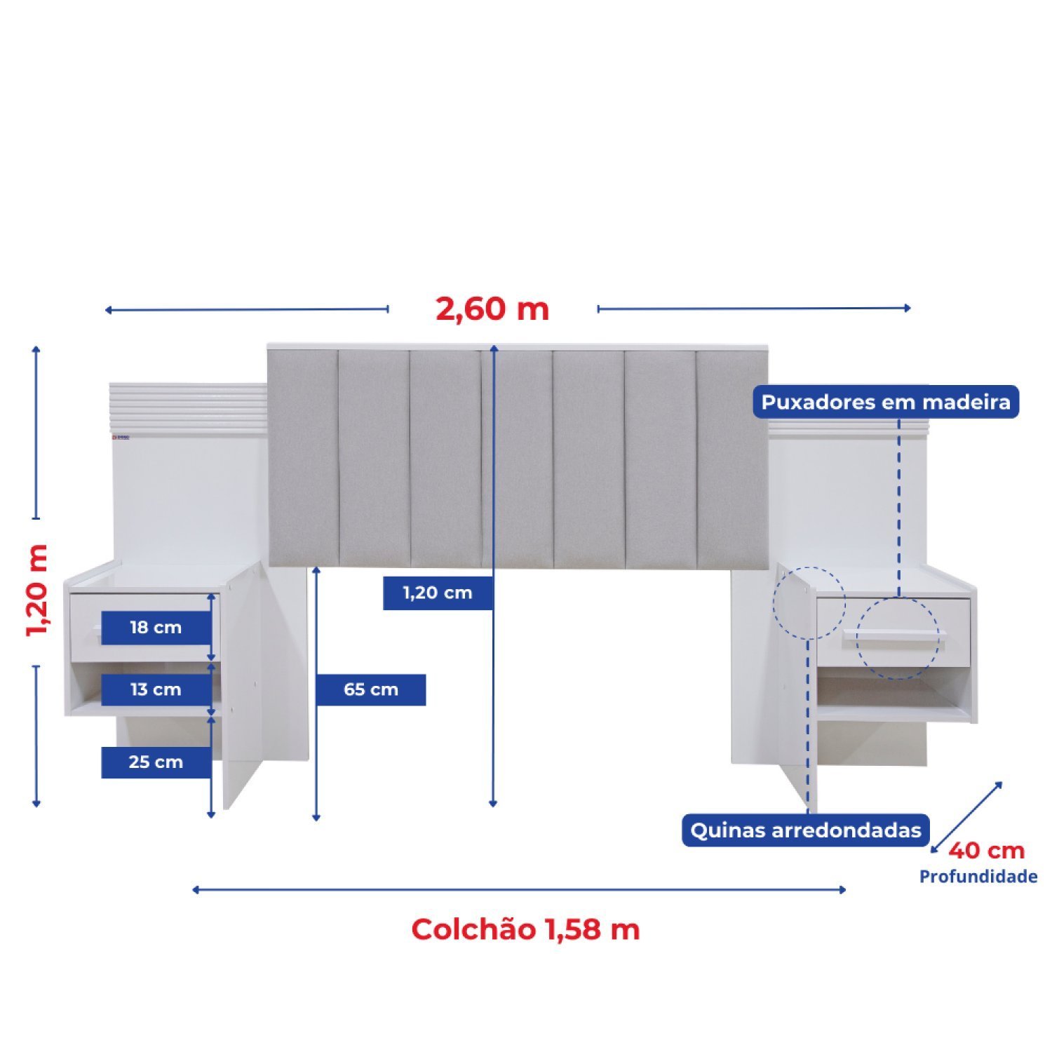 Cabeceira Casal Queen 160 Cm Ripada 100% Mdf Estofada Isis com 02 Mesas de Cabeceira Espresso Móveis - 5