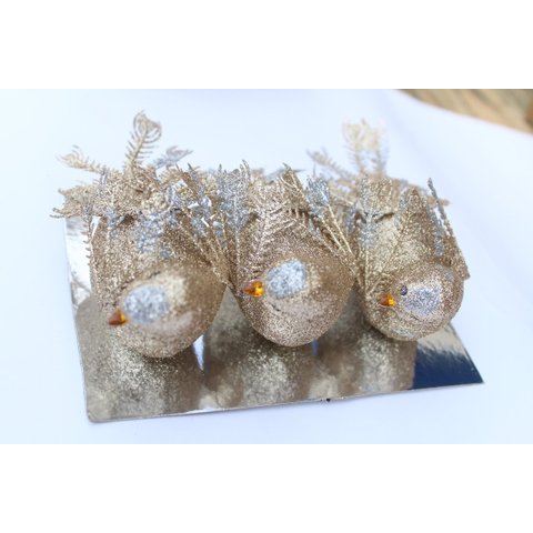 Kit 3 Decoração Natal Presilha Pássaro com Glitter Bronze