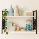 Ver imagem 5 de Prateleira Decorativa 70cm Branca com Suporte Estilo Industrial Preto Suspensa Organizadora Nicho
