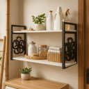 Ver imagem 6 de Prateleira Decorativa 70cm Branca com Suporte Estilo Industrial Preto Suspensa Organizadora Nicho