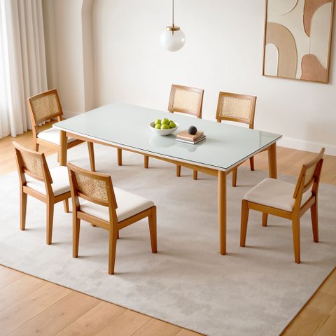 Conjunto Sala de Jantar Mesa Monalisa com 6 Cadeiras Rainha em Madeira Maciça