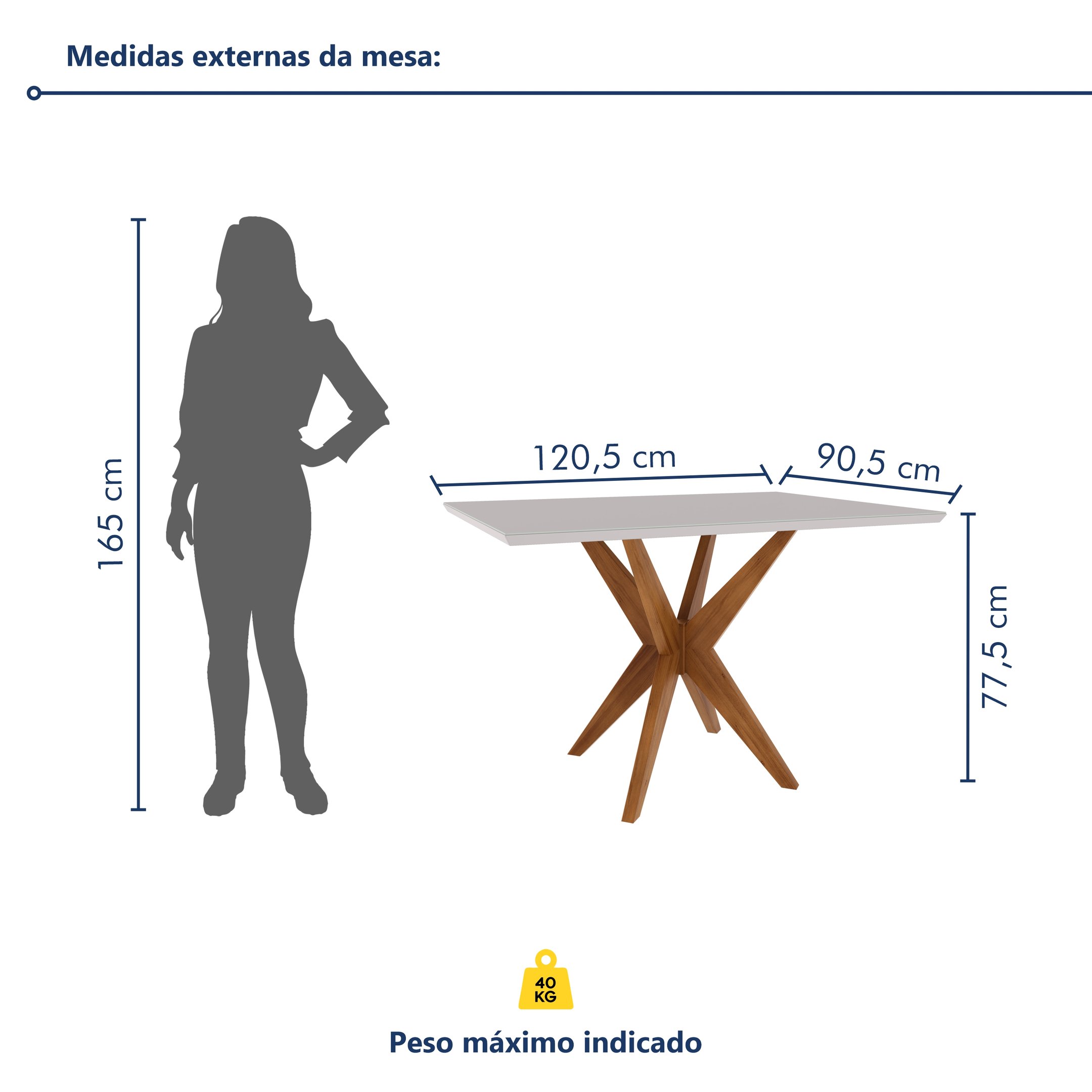 Mesa de Jantar 4 Lugares 120x90cm Donna - 7