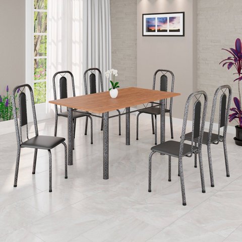 Conjunto para Sala de Jantar com 6 Cadeiras Lívia Prata/Preto