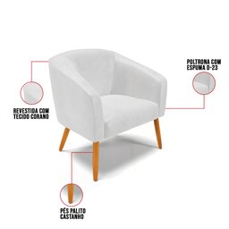 Poltrona Stella Corano Branco Pés Palito Castanho - D'Rossi - 6