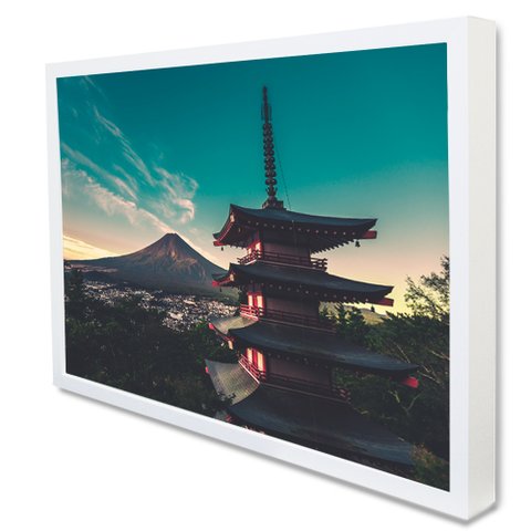 Quadro Decorativo Caixa Templo Monte Fuji  Tacolado Moldura Caixa Alta 4,5cm Preta sem Vidro 80 X 12