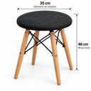 Ver imagem 2 de Banqueta Estofada Redonda Baixa 35cm Diâmetro Pés Madeira Estrutura Metálica 46cm Altura - Preta