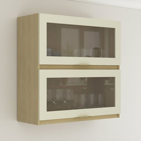 Armário Aéreo 80cm com 2 Portas Basculantes e Vidro Reflecta Nature e Arenas