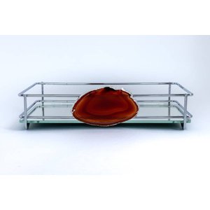 Bandeja Espelhada Fence Ágata Ambar 10 X 20 Cm Cromada Hara