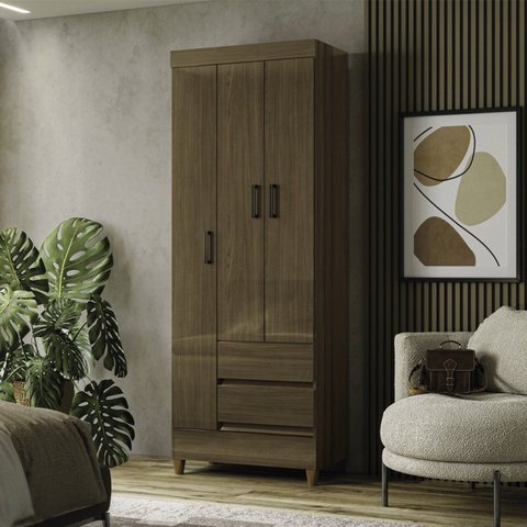 Guarda Roupa 3 Portas 2 Gavetas com Pés Marrom/Jequitibá