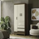 Ver imagem 1 de Guarda Roupa 3 Portas 2 Gavetas com Pés Marrom/Jequitibá/Off