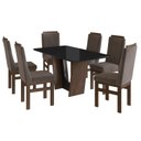 Ver imagem 2 de Conjunto Sala de Jantar Mesa 90x160cm T Vidro com 6 Cadeiras Madeira Maciça Tecido Joli Marrom/Tabaco/Preto