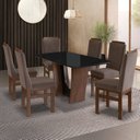 Ver imagem 1 de Conjunto Sala de Jantar Mesa 90x160cm T Vidro com 6 Cadeiras Madeira Maciça Tecido Joli Marrom/Tabaco/Preto