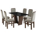 Ver imagem 2 de Conjunto Sala de Jantar Mesa 90x160cm T Vidro com 6 Cadeiras Madeira Maciça Tecido Joli Marrom Canela/Joli Creme/Vidro Preto