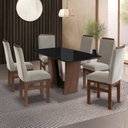 Ver imagem 1 de Conjunto Sala de Jantar Mesa 90x160cm T Vidro com 6 Cadeiras Madeira Maciça Tecido Joli Marrom Canela/Joli Creme/Vidro Preto