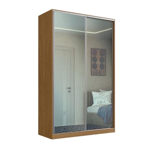 Guarda Roupa Solteiro 147x59,8x235cm Espelho 2 Portas de Correr Freijó Natural Rc2004 Emovell