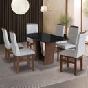 Ver imagem 1 de Conjunto Sala de Jantar Mesa 90x160cm T Vidro com 6 Cadeiras Madeira Maciça Tecido Linho Cinza/Tabaco/Preto