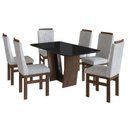 Ver imagem 2 de Conjunto Sala de Jantar Mesa 90x160cm T Vidro com 6 Cadeiras Madeira Maciça Tecido Linho Cinza/Tabaco/Preto