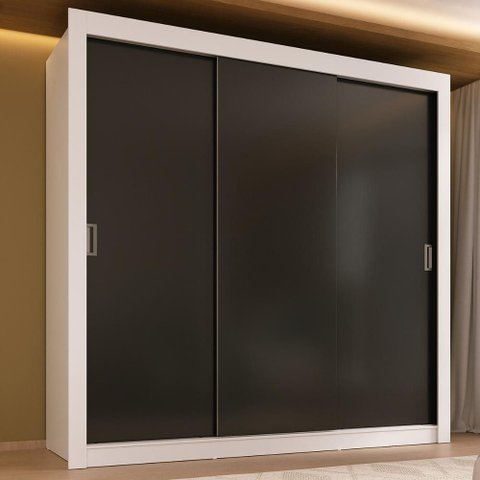 Guarda-roupa Casal Multimóveis Barcelona 3 Portas de Correr Cr35401 Branco/preto