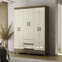 Ver imagem 1 de Guarda Roupa 6 Portas 2 Gavetas com Pés Marrom/Jequitibá/Off