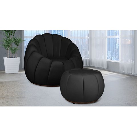 Kit Poltrona Giratória Concha C/ Puff Veludo Preto - Londrilar
