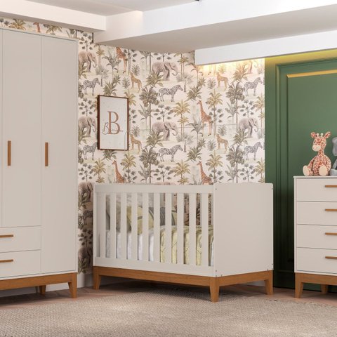 Berço 2 em 1 em MDF 133cm x 90cm Flip Bege/Areia Fosco