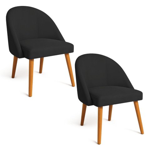 Kit 02 Cadeiras Poltrona de Jantar Luna Suede Pés Palito Castanho - Pallazio