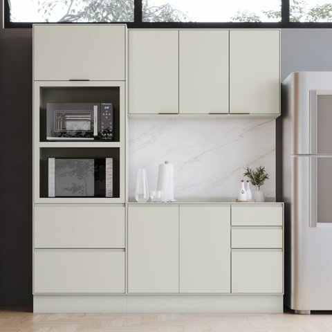 Cozinha Compacta 100% MDF com Torre Quente 2 Fornos e Balcão Pia Tampo Fineze