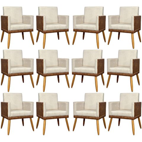 Kit 12 Poltronas Decorativas para Escritório Lis Corino e Pé Palito - Bege Suede Corino