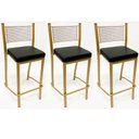 Ver imagem 1 de Banqueta Média para Balcão Empilhável Kit 3 Unidades Cor Dourado Fosco Assento Preto Altura 65cm
