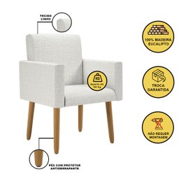 Poltrona Decorativa - Cadeira Escritório Linho Black Friday Cor:linho Bege - 2