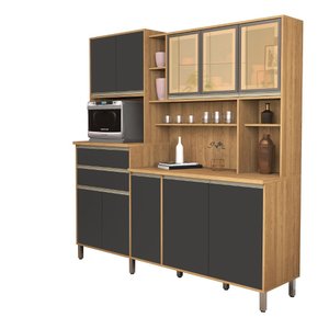 Armário Gabi Cozinha Completa Compacta Mdf Vidro Reflecta:cinza