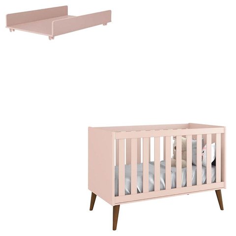 Berço Americano Theo com Trocador Juju Rosa Amadeirado - Reller