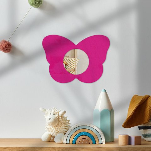 Espelho Infantil Cores Menina Formatos Fofos Decorativo Moderno Borboleta Rosa 25x35cm
