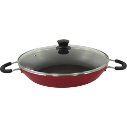 Paelleira Teflon Interno Vermelha Com Tampa Vidro N°30 2,9l - 1