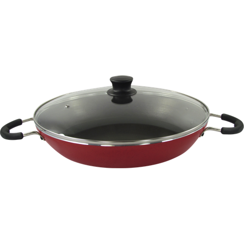 Paelleira Teflon Interno Vermelha Com Tampa Vidro N°30 2,9l