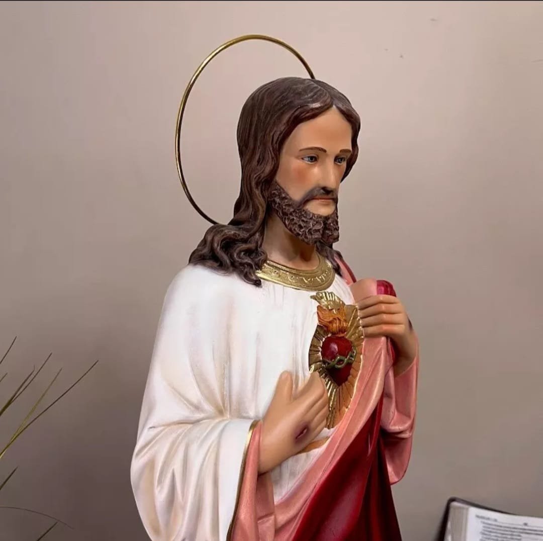 Imagem Sagrado Coração de Jesus Resina 25cm com Auréola - 4