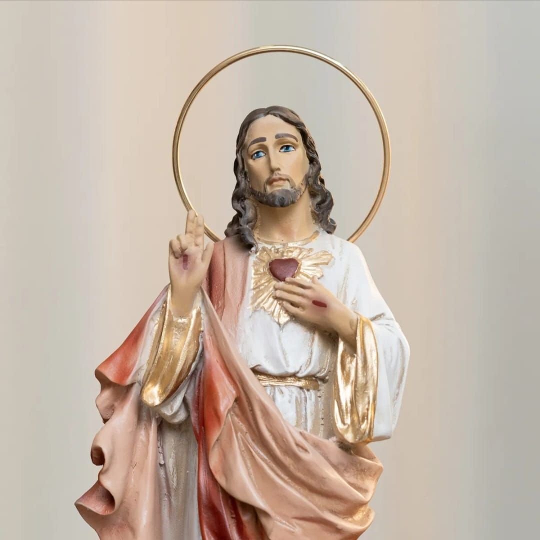 Imagem Sagrado Coração de Jesus Resina 25cm com Auréola - 6