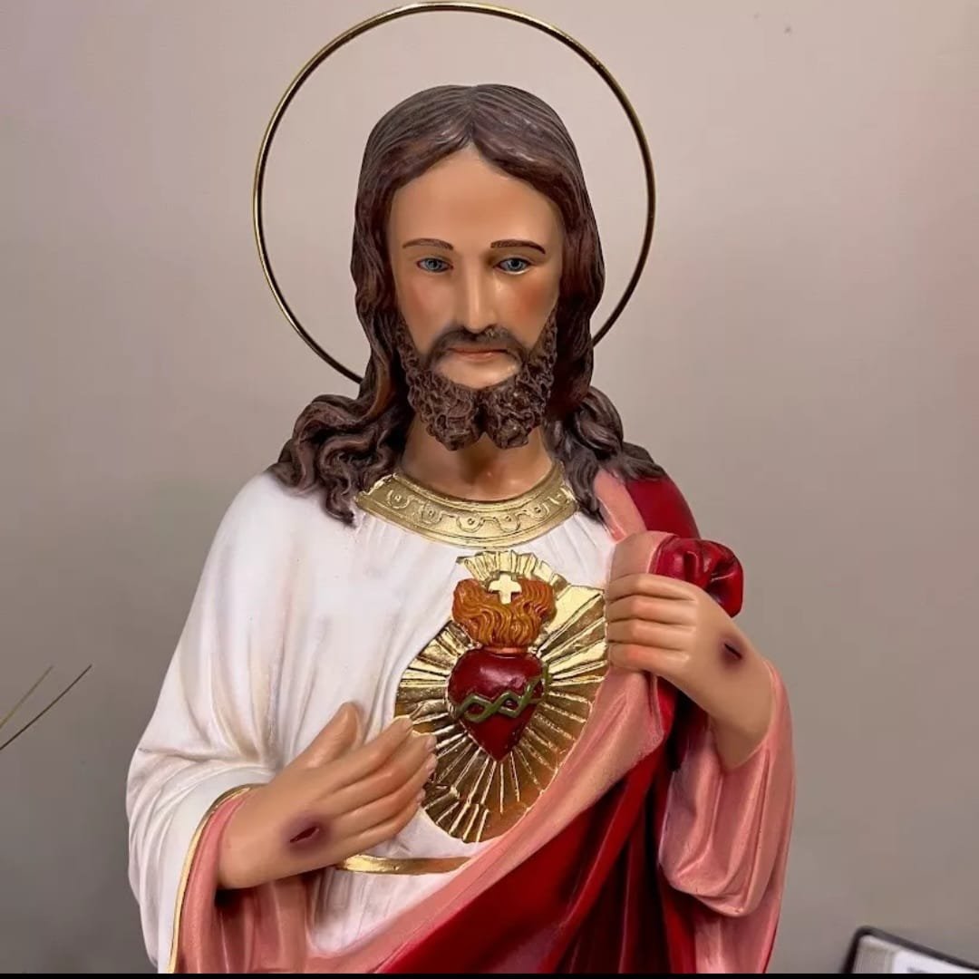 Imagem Sagrado Coração de Jesus Resina 25cm com Auréola - 5