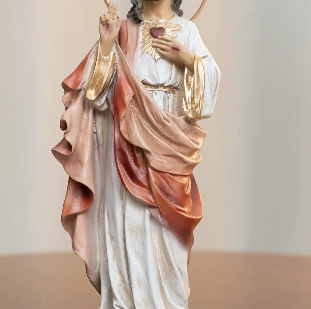 Imagem Sagrado Coração de Jesus Resina 25cm com Auréola - 9