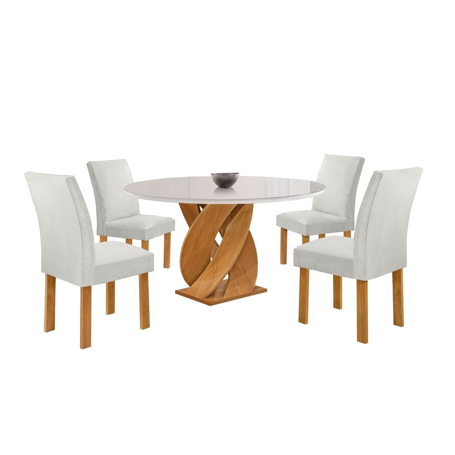 Conjunto Mesa Luna 100cm com 4 Cadeiras Canela Tampo Redondo Plus com Vidro - 2